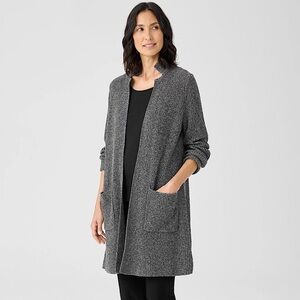 Eileen Fisher Silk Noil Stand Collar Cardigan Charcoal Medium